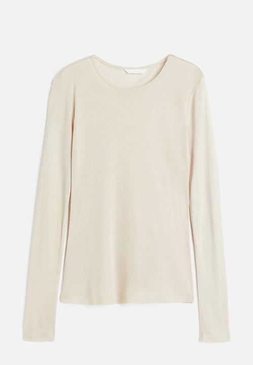 H&M - Long-sleeved lyocell top - light beige