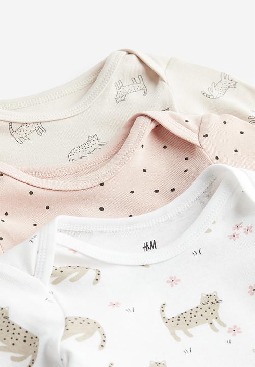H&M - 3 pack long-sleeved bodysuits - white cats 
