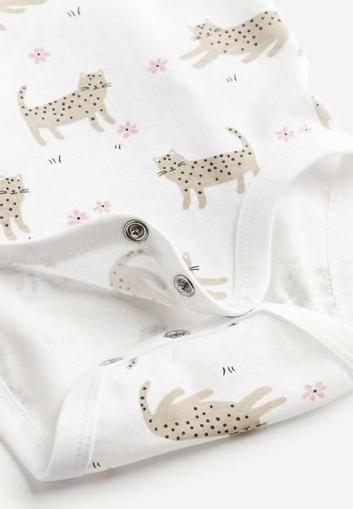 H&M - 3 pack long-sleeved bodysuits - white cats 