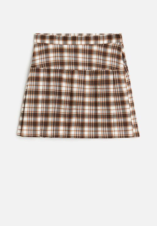 H&M - Pleated skirt - dark beige/checked