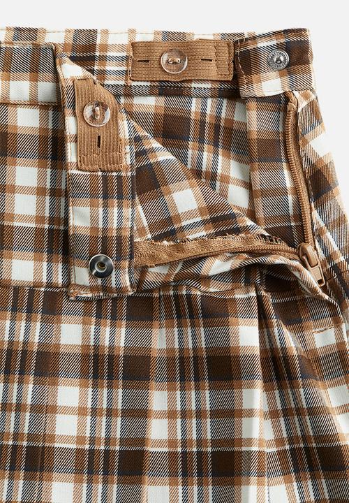 H&M - Pleated skirt - dark beige/checked