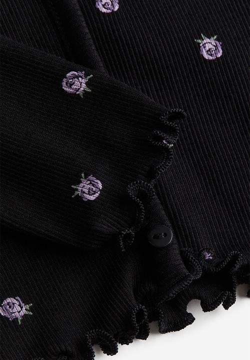 H&M - Long-sleeved jersey top - black floral