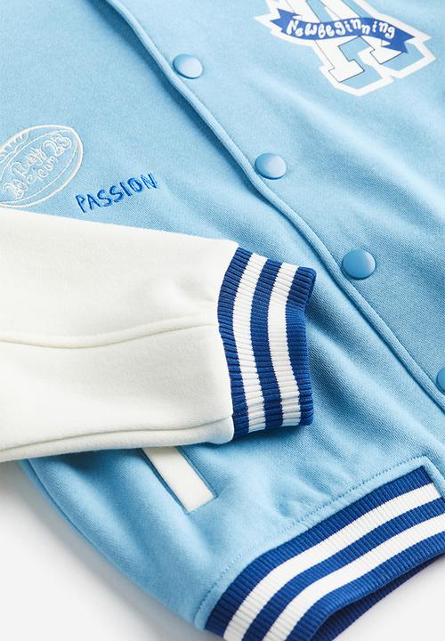H&M - Motif-detail baseball jacket - light blue/passion