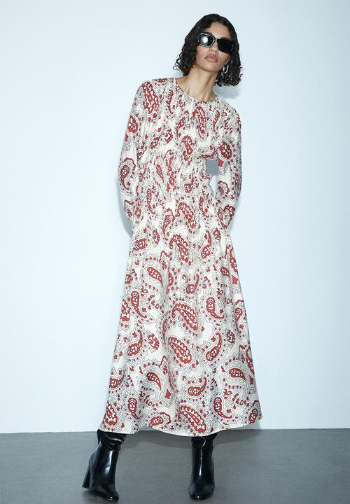 H&M - Smock-topped dress - white paisley-patterned