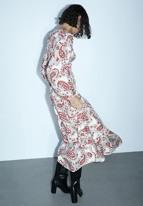 H&M - Smock-topped dress - white paisley-patterned