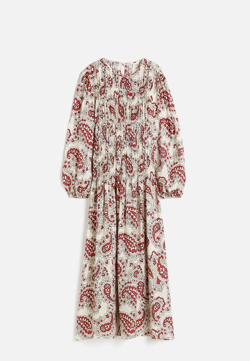 H&M - Smock-topped dress - white paisley-patterned