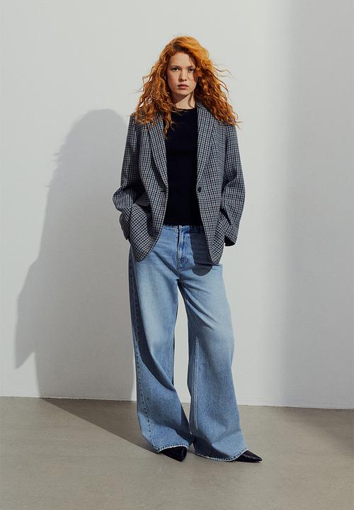 H&M - Single-breasted blazer - grey dogtooth-patterned