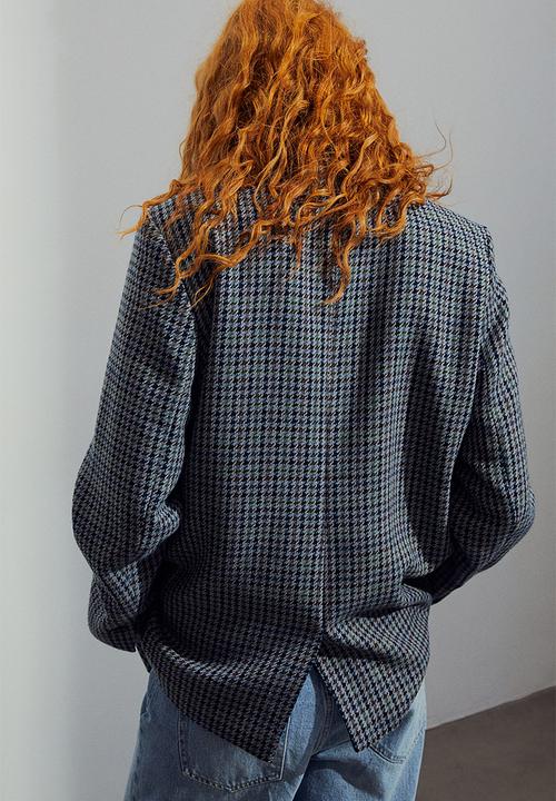 H&M - Single-breasted blazer - grey dogtooth-patterned