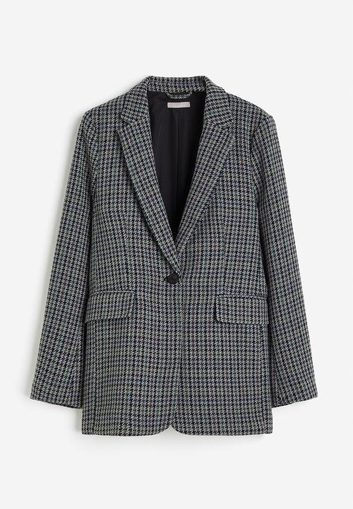 H&M - Single-breasted blazer - grey dogtooth-patterned