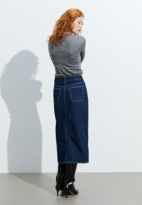 H&M - Slit-front denim skirt - dark denim blue