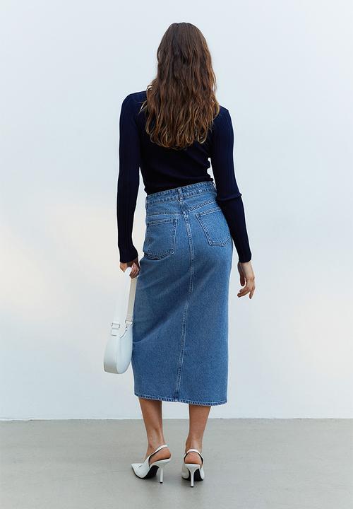 H&M - Slit-front denim skirt - denim blue