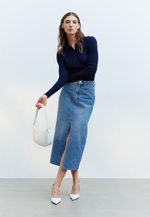 H&M - Slit-front denim skirt - denim blue