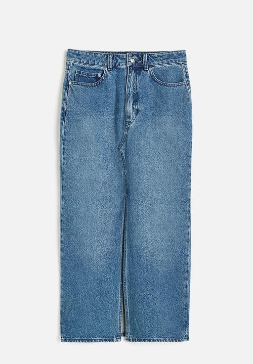 H&M - Slit-front denim skirt - denim blue