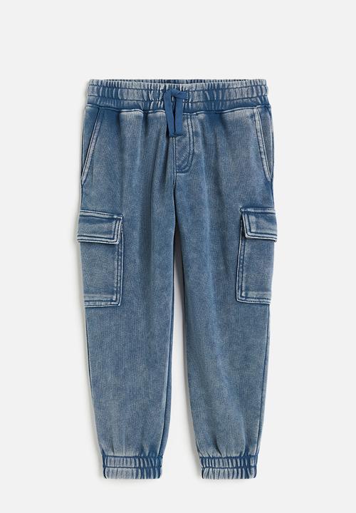 H&M - Washed-look cargo joggers - blue