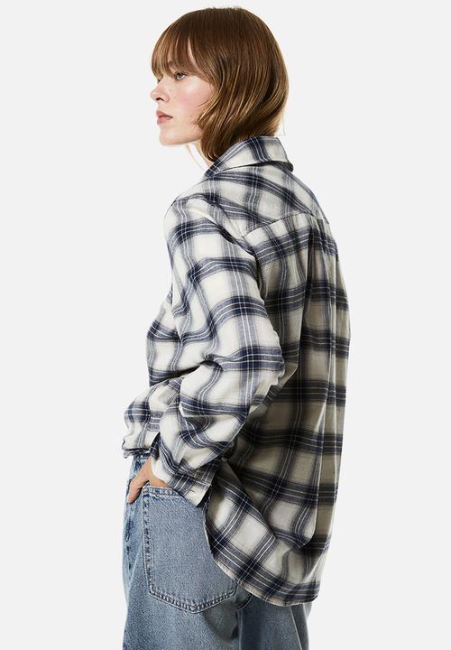 H&M - Cotton flannel shirt - dark blue checked