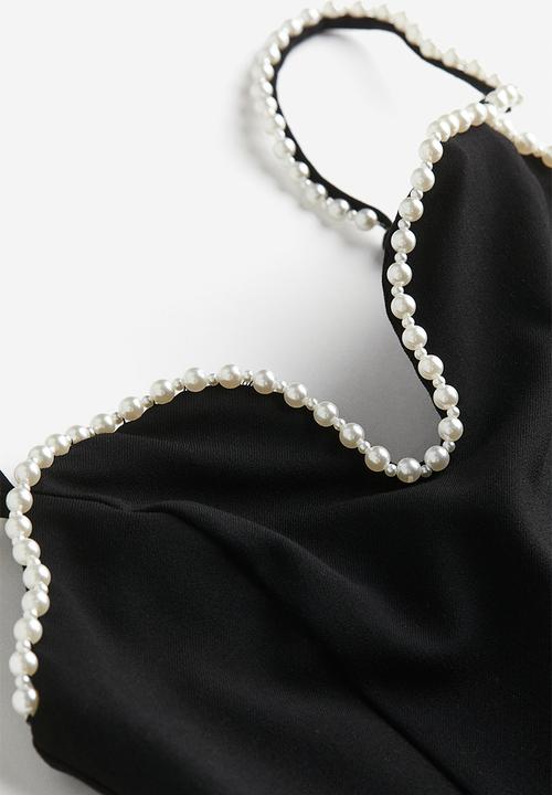 H&M - Bead-decorated twill dress - black multi