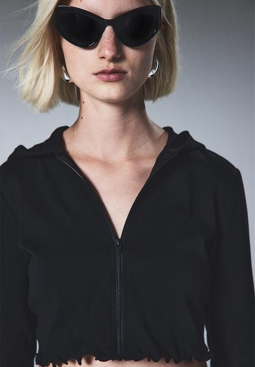 H&M - Cropped zip-through hoodie - black