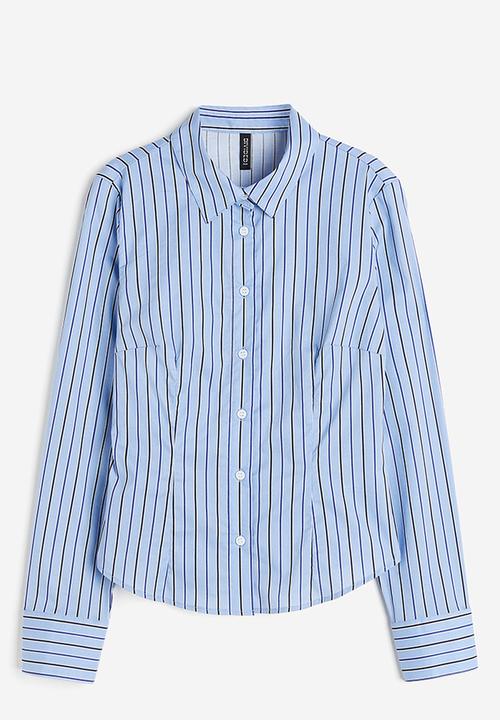 H&M - Fitted poplin shirt - light blue/striped