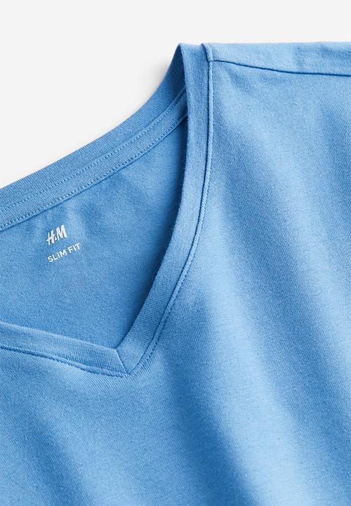 H&M - Slim fit v-neck T-shirt - light blue