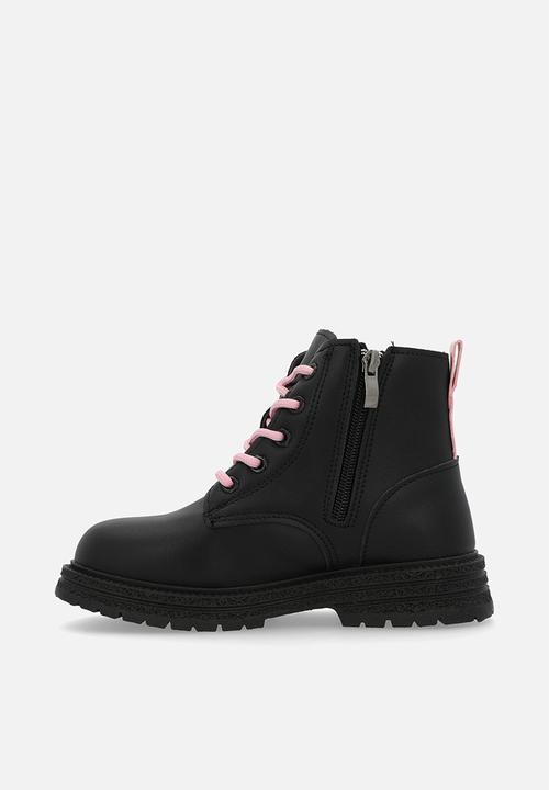 Pop Candy - Lace up ankle boots - black & pink
