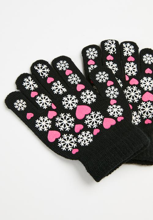 Pop Candy - Floral print handgloves - black