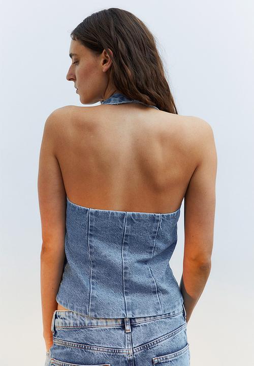 H&M - Halterneck denim top - light denim blue