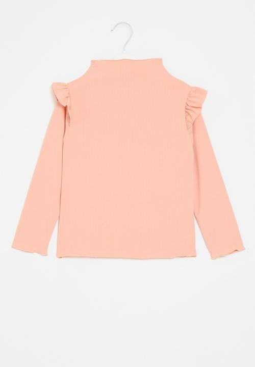 Pop Candy - Frilled neck top - peach