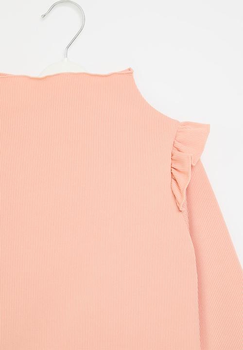 Pop Candy - Frilled neck top - peach