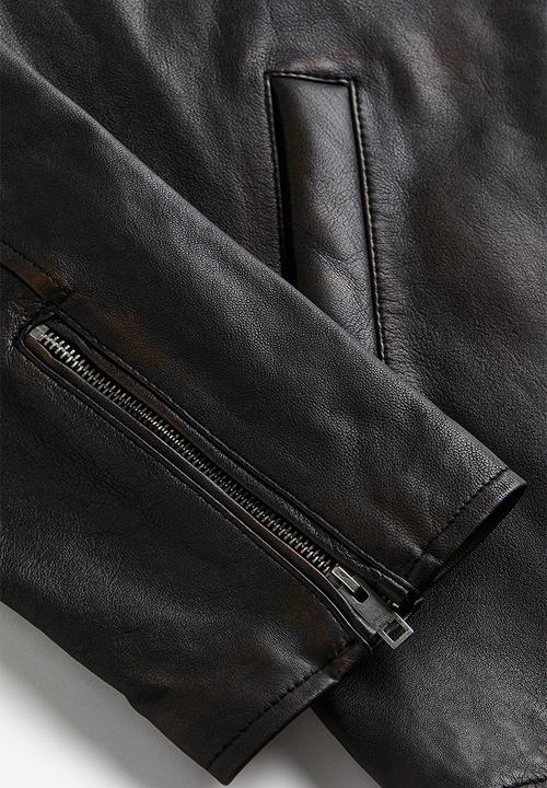 H&M - Regular fit leather jacket - dark brown