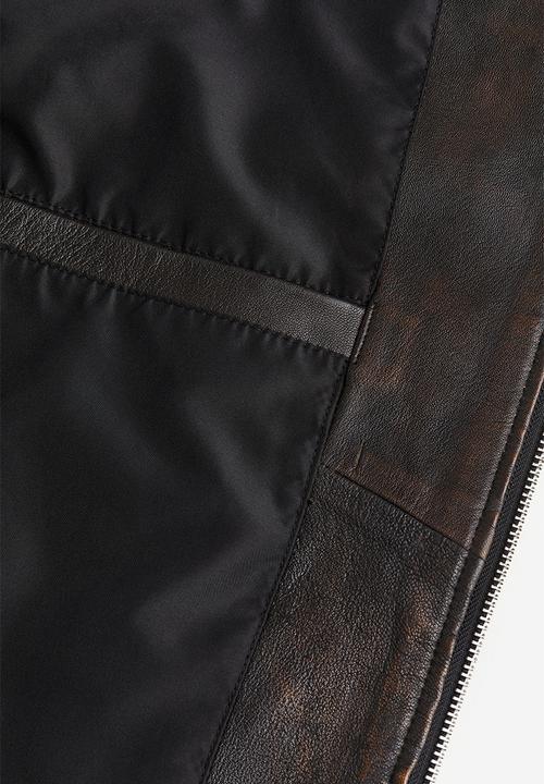 H&M - Regular fit leather jacket - dark brown