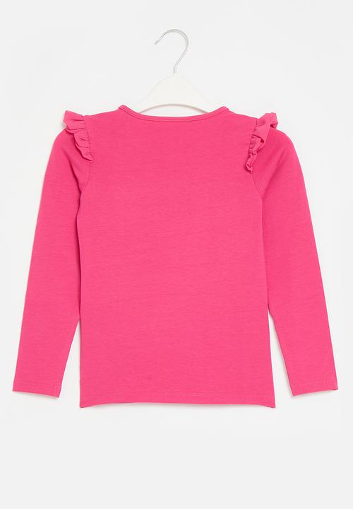GUESS - Long sleeve T-shirt w/shoulder frills - sateen fuchsia