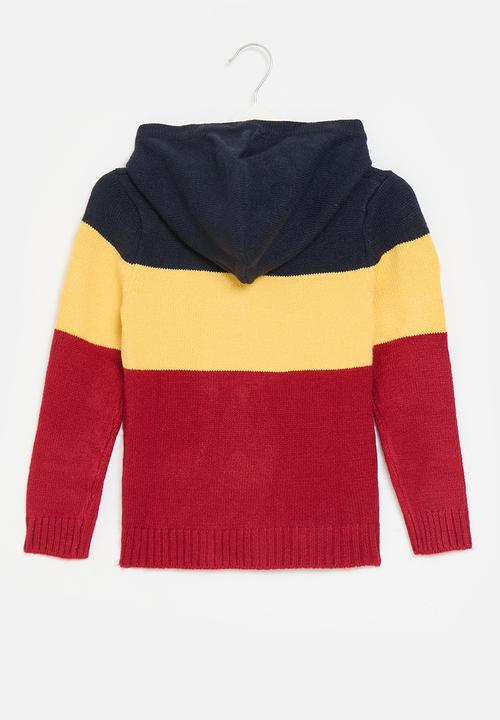 GUESS - Colorblock hooded sweater - blue navy and red combo