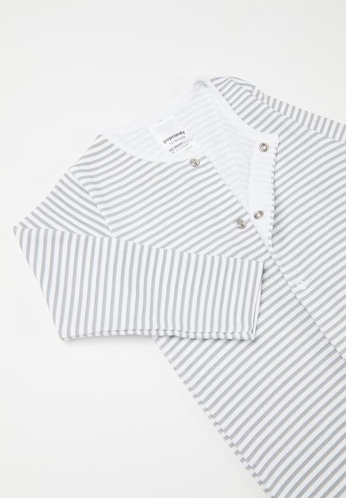 Pop Candy - Striped sleepsuit - grey & white