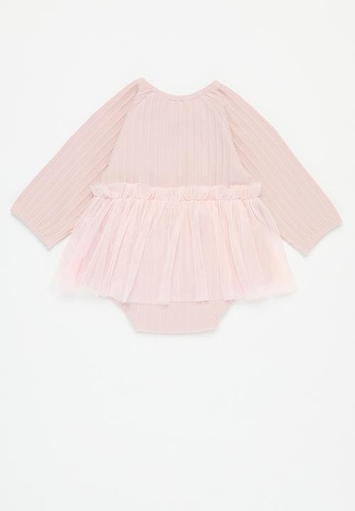 Pop Candy - Rib & mesh romper dress - dusty pink