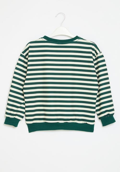 Pop Candy - Striped dino sweat top - green & ecru