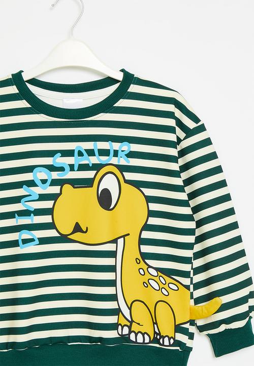 Pop Candy - Striped dino sweat top - green & ecru