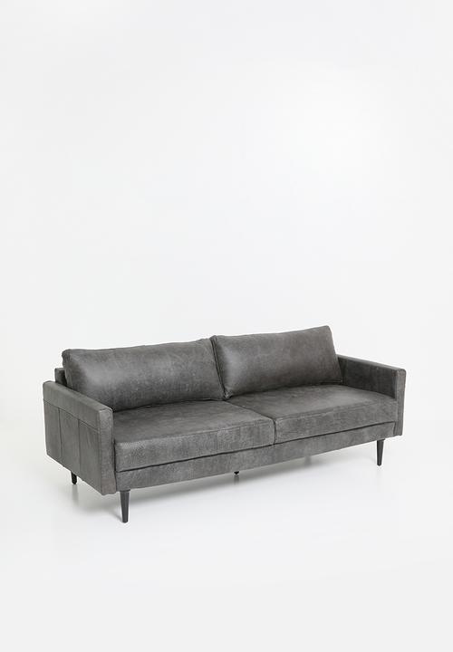 Sixth Floor - Hadley Genuine leather 3 seater - Andes Charcoal