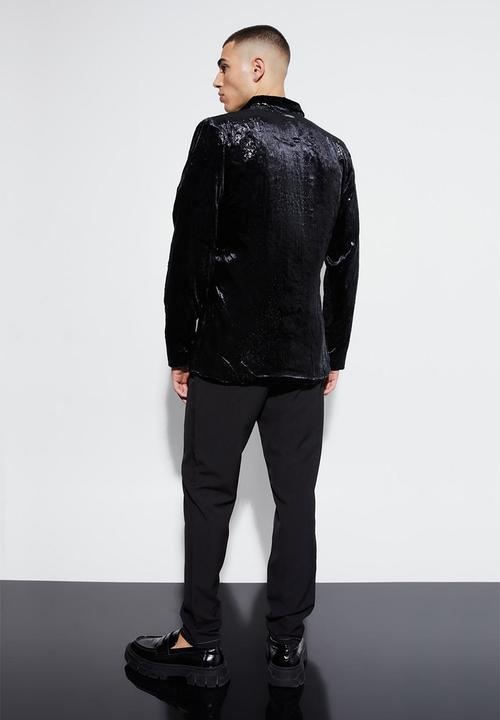 boohooMAN - Metallic shimmer blazer jacket - black