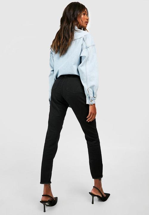 boohoo - Basics high waisted ripped skinny jeans - black