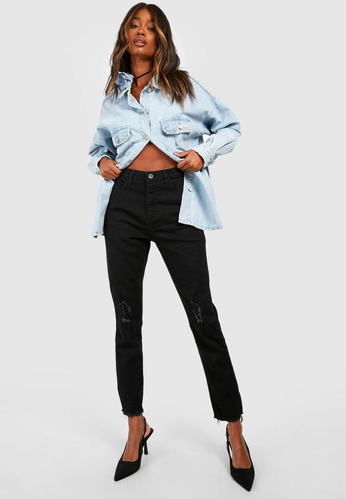 boohoo - Basics high waisted ripped skinny jeans - black