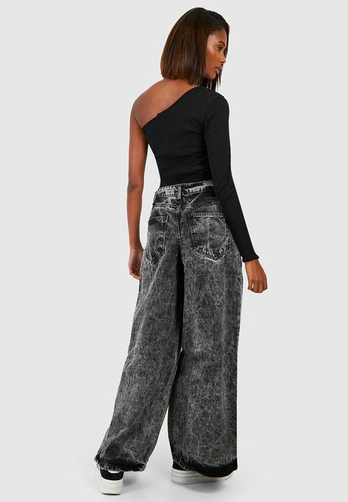boohoo - Basic high rise wide leg jeans - grey