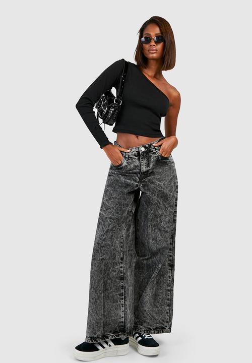 boohoo - Basic high rise wide leg jeans - grey