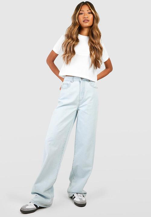 boohoo - Basics high waisted super wide leg jeans - bleach wash