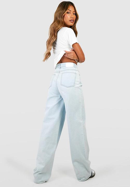 boohoo - Basics high waisted super wide leg jeans - bleach wash