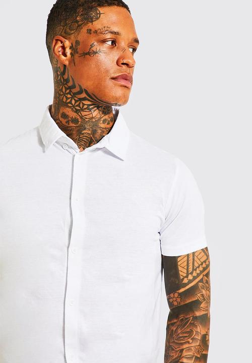 boohooMAN - Short sleeve jersey shirt - white