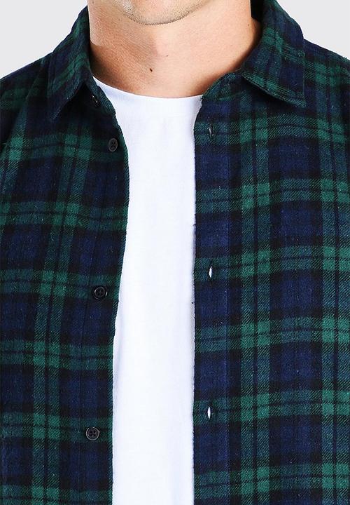 boohooMAN - Long sleeve longline flannel check shirt - green
