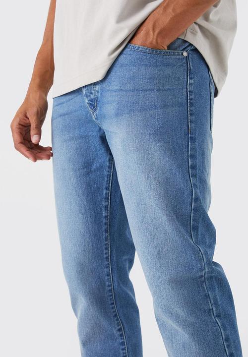 boohooMAN - Straight rigid jean - mid blue
