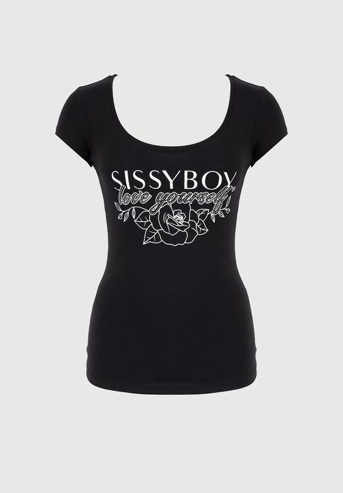SISSY BOY - Fitted Floral Print And Bling Logo Top - Black