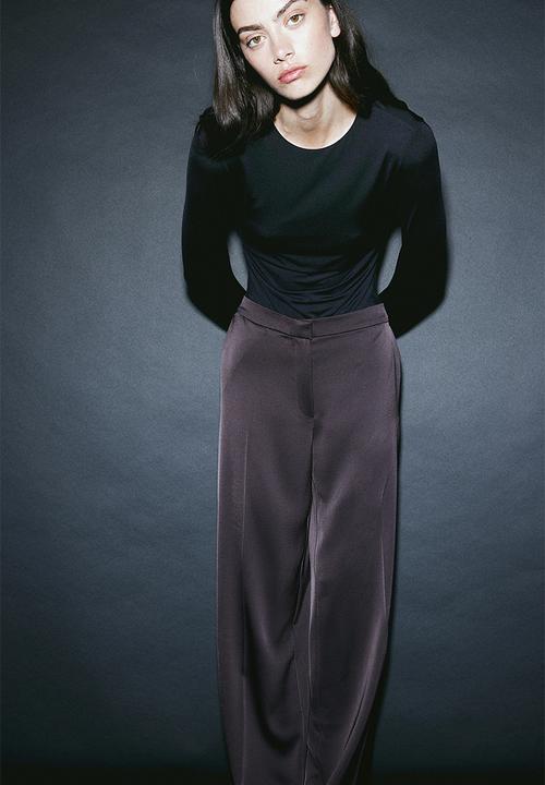 H&M - Wide satin trousers - dark grey