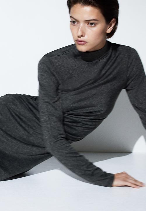 H&M - Gathered turtleneck dress - dark grey marl